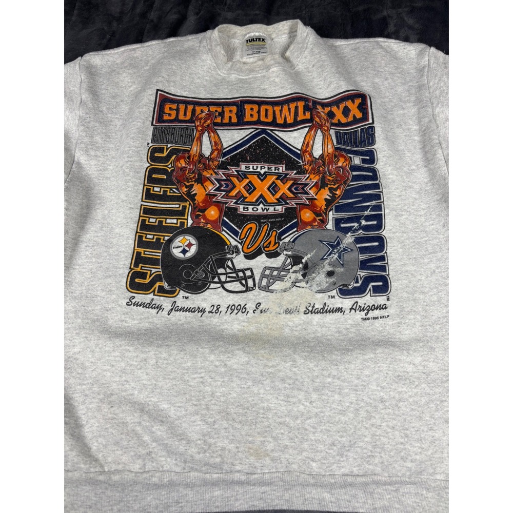Vintage 1996 Super Bowl XXX Tultex Sweatshirt Mens XL Steelers vs Cowboys Gray - Picture 2 of 12